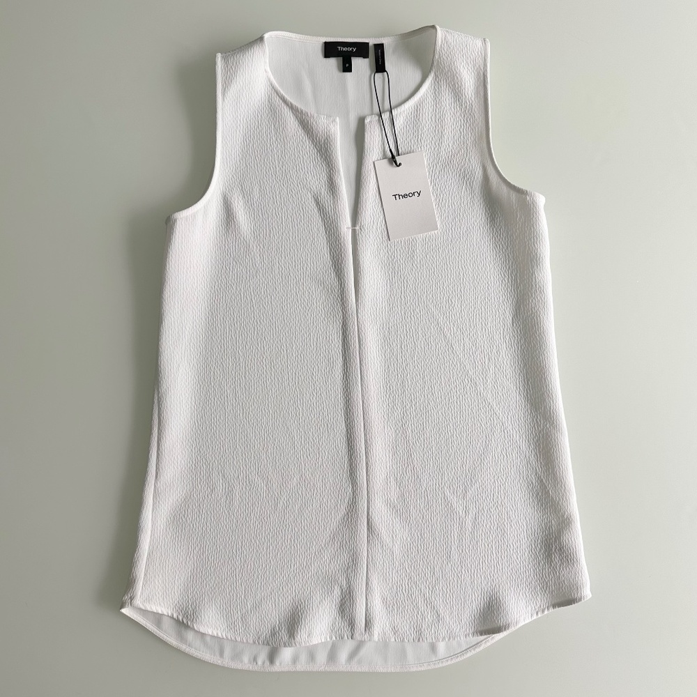 Theory Women Antazie Sleeveless Textured Top Blouse White, Sz. Petite